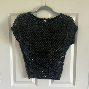 Vintage Toppettes Sequin Mesh Black Top Size Small